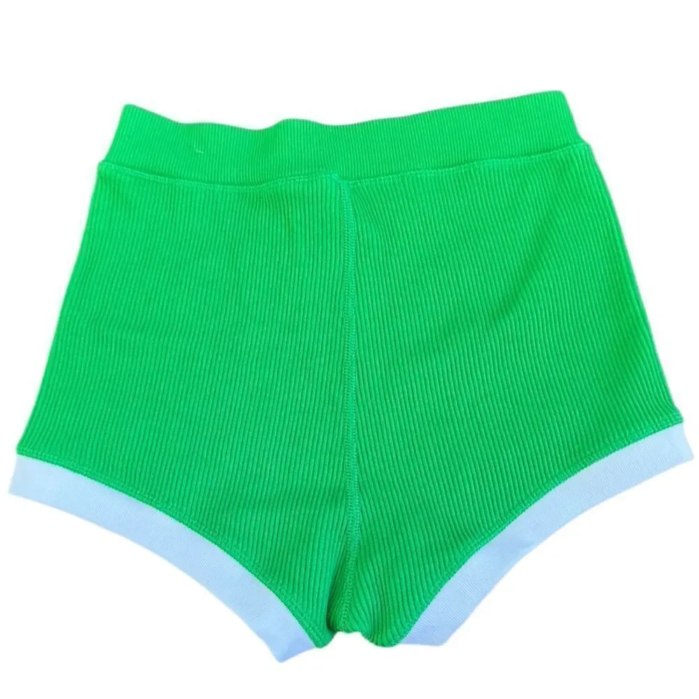 Aerie Women's Offline Shortie Shorts Ribbed in Green White Retro Size XS